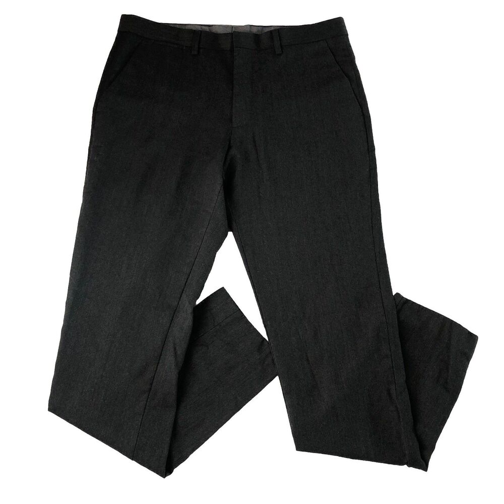 Express Men's 100% Wool Dress Pants Charcoal Gray Extra Slim Fit 31x32